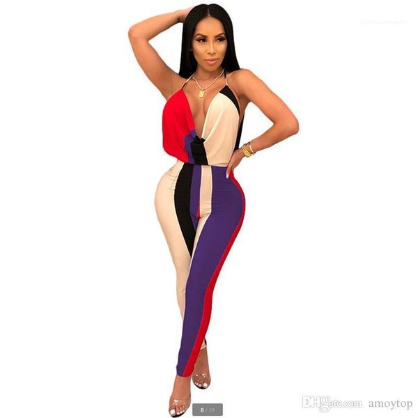 

ladies holidays casual apparel summer designer womens striped jumpsuits v neck backless skinny rompers fashion, Black;white