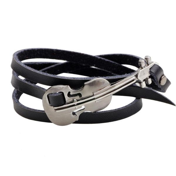 

voq 2020 punk guitar bracelet adjustable genuine leather wrap bracelet men women fashion jewlry wholesale, Black
