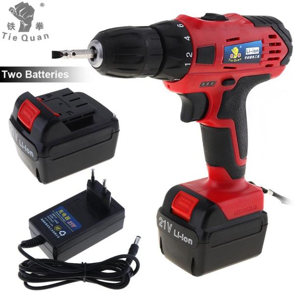 

ac100 - 240v cordless 21v electric drill with 2 lithium batteries and two-speed adjustment button for handling screws /punching