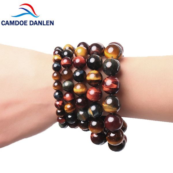 

camdoe danlen natural mixed color tiger eye gem beads tibetan buddha prayer mala charm yoga bracelet for men buddhist jewelry, Golden;silver