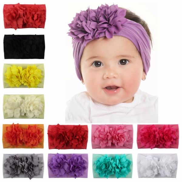 

12pcs fashion gauze floral newborn nylon headbands turban toddler headwraps chiffon flower bandanas boutique princess headwear, Slivery;white