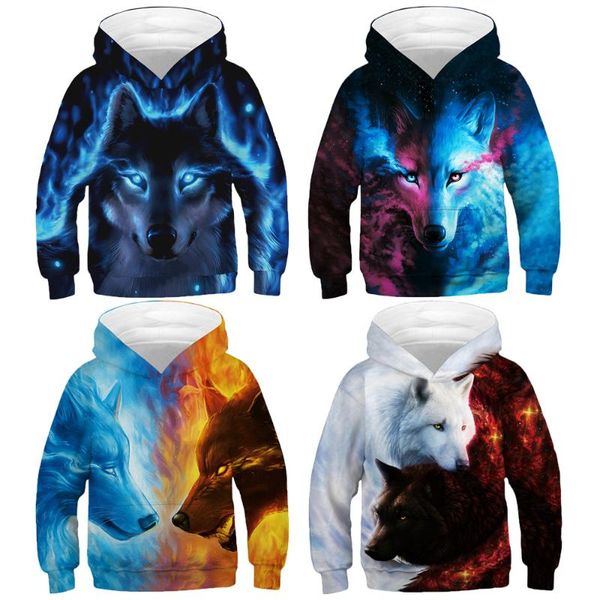 

4-14 year 3d printing wolf girls and boys hoodies teenagers oversized spring sweatshirt for boy kids sweatshirt children clothes, Black