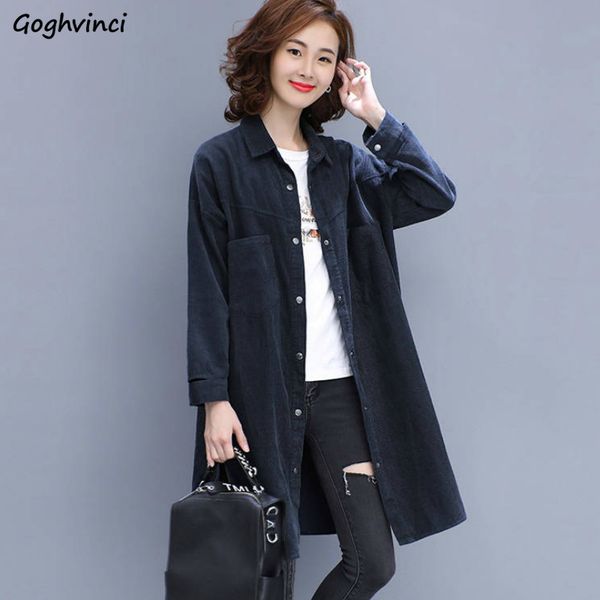 

trench coat women button corduroy turn-down collar leisure solid office lady korean style slim elegant plus size 5xl all-match, Tan;black