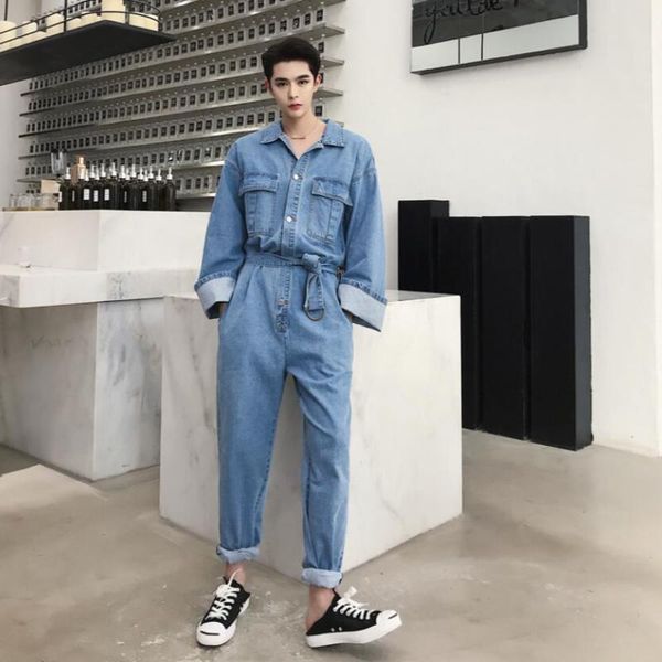 

xxl spring and autumn new singer men's denim long-sleeved overalls dj jeans pants couple youth loose jumpsuit tide, Blue