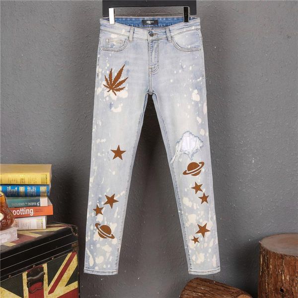 

medusa new brand fashion designer jeans mens denim jeans trousers fashion cotton fear of god mani pants mens slim fit jeans, Blue