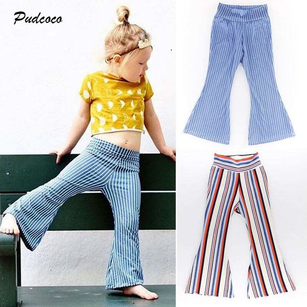 

2019 brand kid baby girl fashion wide leg leggings toddler long pants summer new stripe bottoms trousers flare pants 1-6y mx200811, Blue