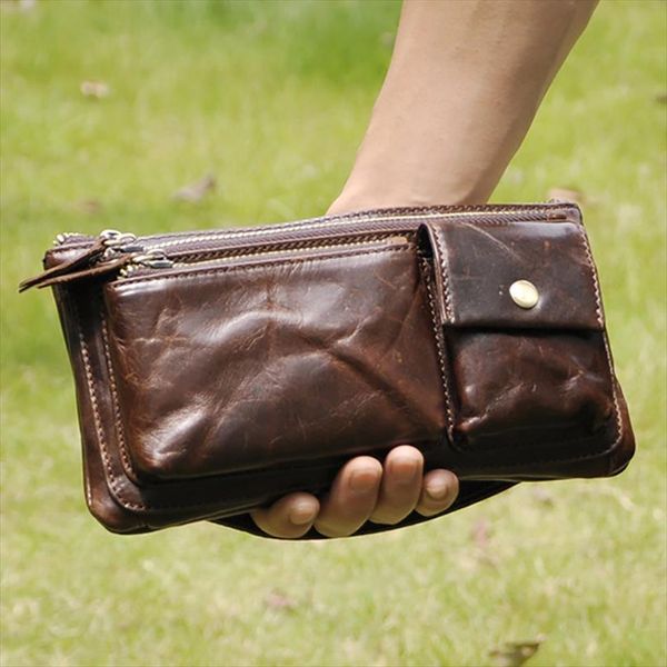 

new men first layer cowhide geunine leather real fanny waist pack clutch purse chest hip belt bag multi purpose travel male