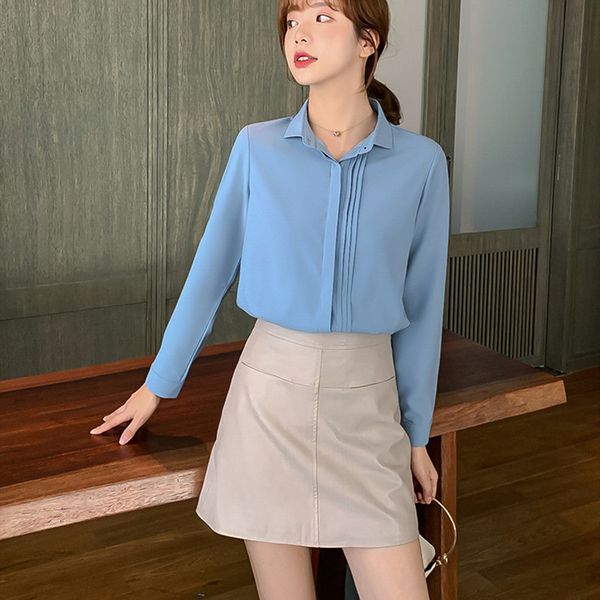 

2020 autumn new women chiffon blouse of fashion casual all-match trend solid color long sleeve large size lady office shirt, White