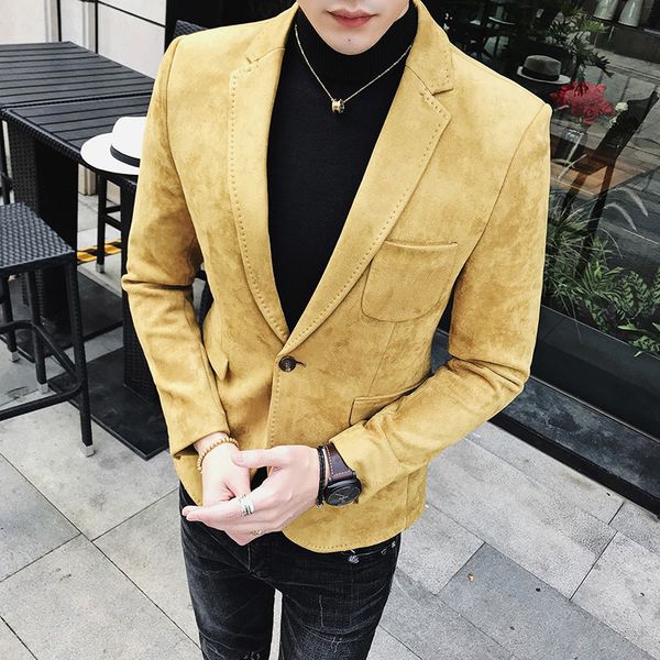 

2020 suede jacket blazer 6 colors casual blazer hombre casual masculino solid one button jacket army silver 4xl, White;black
