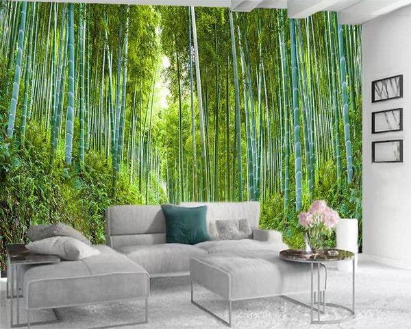 3D Mural Wallpaper 3d Foto Wallpaper Personalizado Verdant Bamboo Forest Forest Sala de estar Quarto TV fundo parede papel de parede