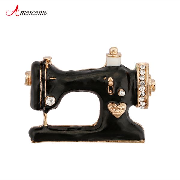 

pins, brooches amorcome sewing machine for women girls collar lapel pins metal rhinestone black enamel brooch jewelry christmas gift, Gray