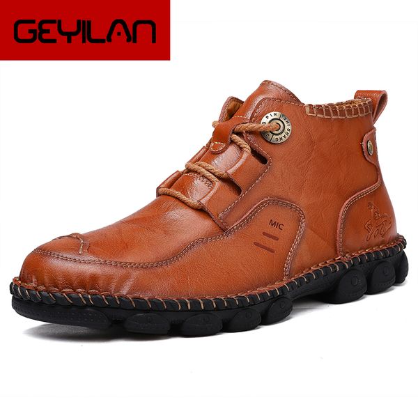 

men's ankle leather boots 2020 autumn winter men shoes quality real leather men vintage british boots plus size 38-48, Black