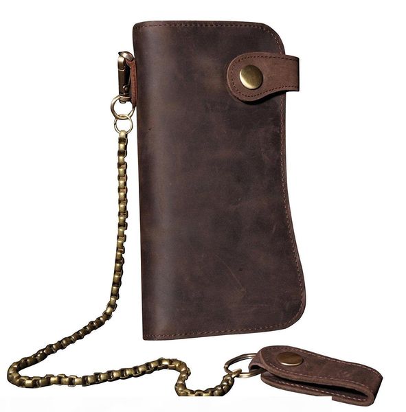 

men leather chain wallet card holder billfold checkbook trucker biker clutch ing, Red;black