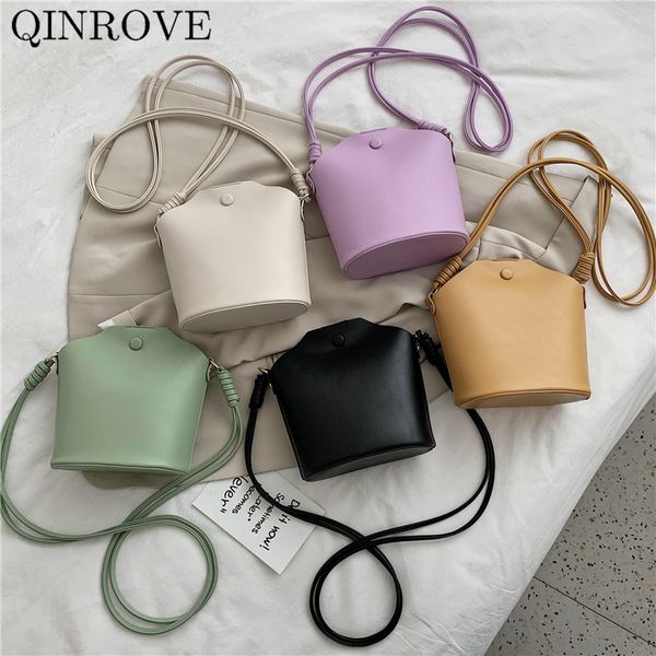 

qinrove bucket handbags bags for women pu-leather synthesizer barrel shoulder-bags personality fashion small solid color black