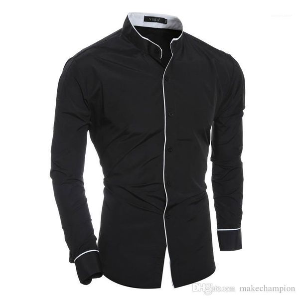 

long sleeve mens casual mens apparel solid color mens designer dress shirts fashion stand collar, White;black