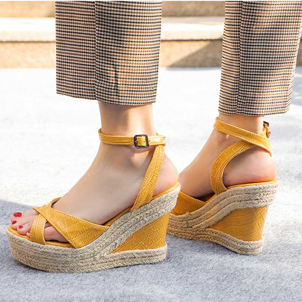 

wedge sandals for women summer shoes fashion knitted high heels gladiator sandals ankle straps casual white party shoes woman, Black