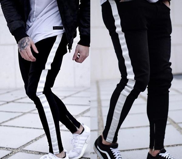 

mens side stripe skinny black blue denim jeans hip hop streetwear solid color plus size slim fit lightweight cotton jeans for me