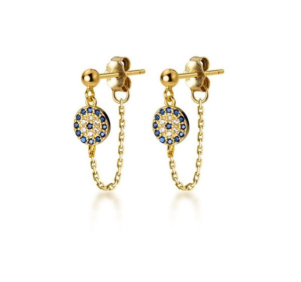 

lucky blue zircon evil eye earrings for women rose gold chain 925 sterling silver stud earring fashion jewelry gift002, Golden;silver