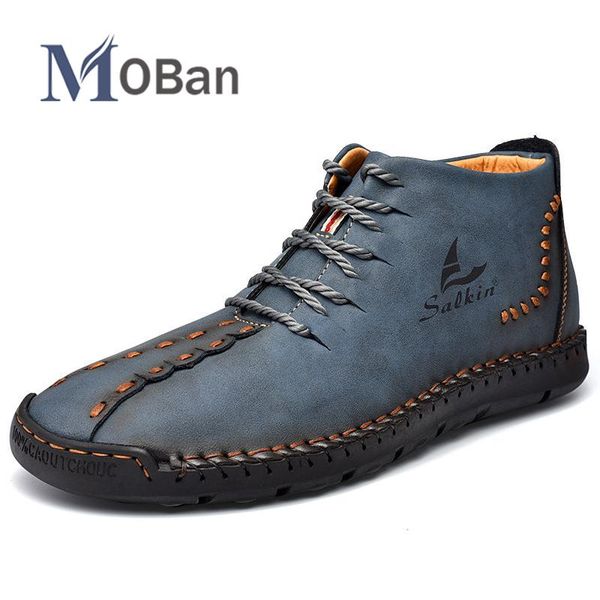 

2020 new fashion men boots leather handmade ankle boots blue outdoor autumn men casual leather shoes plus size 38-48, Black