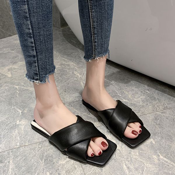 

shoes women summer woman low woman's slippers luxury slides soft beach 2020 designer flat rome rubber pu shoes womens, Black