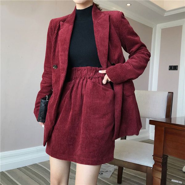 

women's suits & blazers junelove autumn women elegant sets corduroy blazer notch collar jacket female 2 pieces double breasted coats ou, White;black