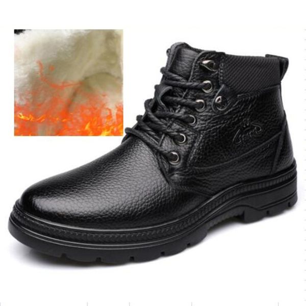

winter wool men boots high male leather warm shoes vintage british man snow boots ankle botas hombre, Black