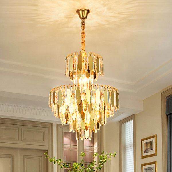 Altın Ayna Yüzey Kristal Avizeler Işıklar Fikstür Led Modern Kristal Chandelier Hotel Home İç Mekan Aydınlatma Dia50cm Parlak Parlatıcı