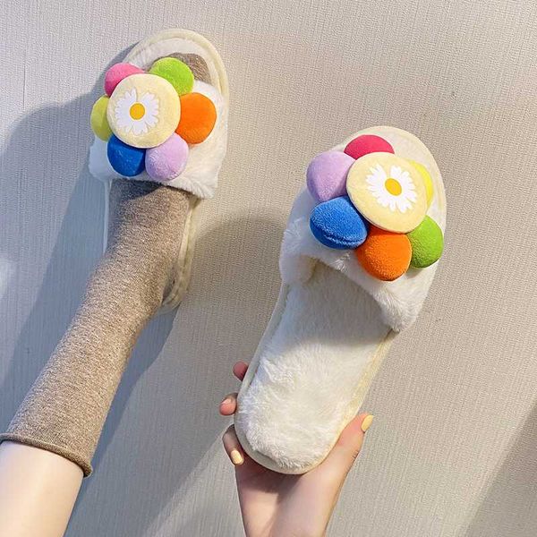 

winter woman slipper rubber flip flops flat shoes female flock ladies' slippers slipers women flower raccoon fur slides lady, Black