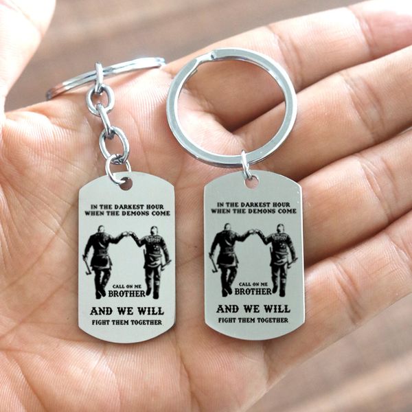 

new dog tag key chains in the darkest hour when the demons come stainless steel lettering army keychain gifts for men, Silver