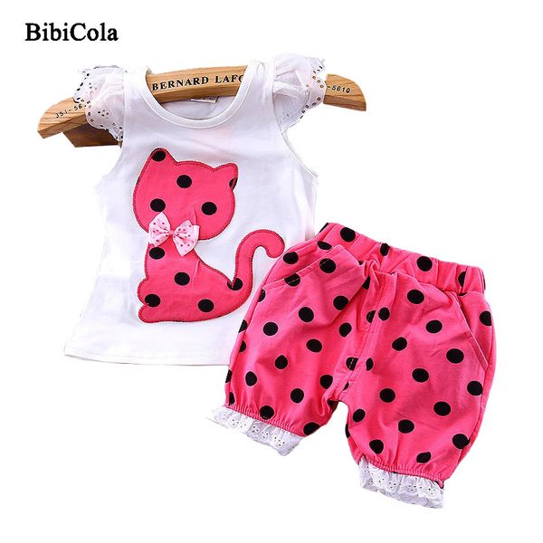

bibicola new summer children clothing girl small cute cat shorts suit baby girls clothing set kids girl clothes children clothes, White