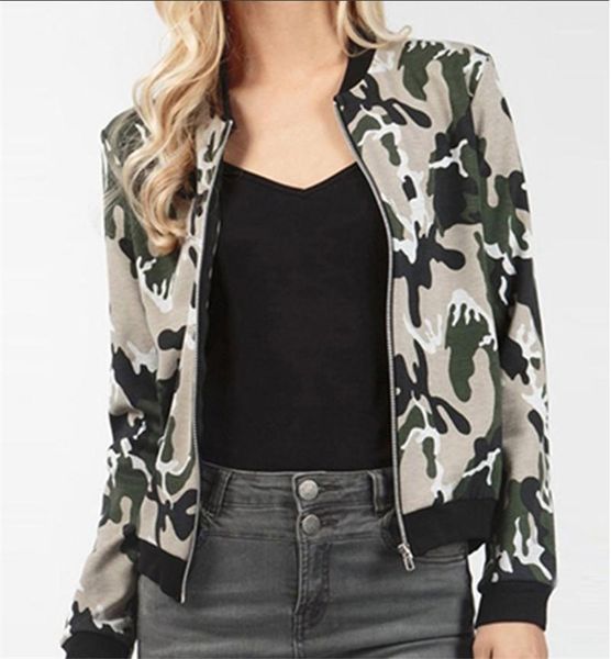 

дизайнер женщины outwear с zipper мода камуфляж печатные womens куртки crew neck длинным рукавом женские ветровки весна, Black;brown