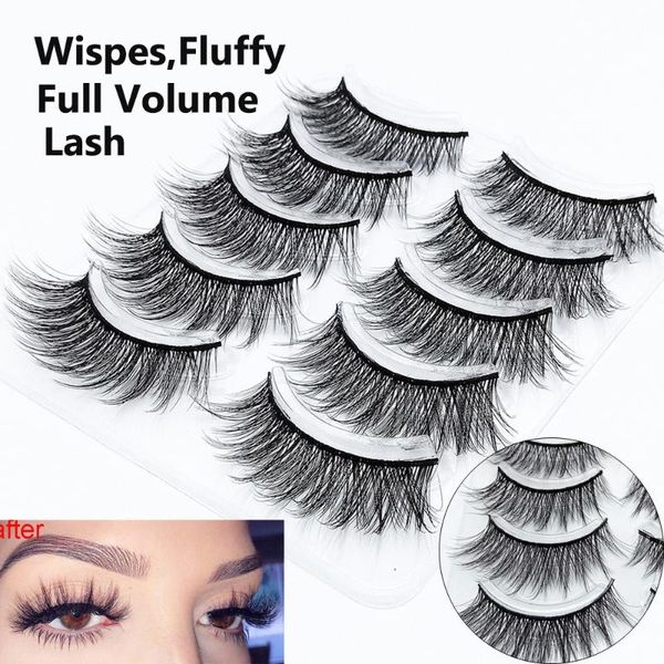 

5 pairs 3d faux mink hair false eyelashes wispies cross natural long lashes extension handmade cruelty-eye makeup tools