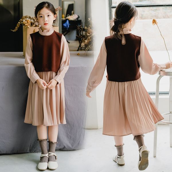 

2020 autumn new kids girls elegant clothes set korean teen girls vest and dress set children fashion two piece set, Red;yellow