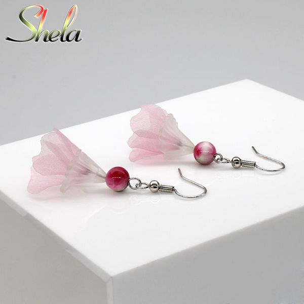 

shela semi-precious stone small pink flower drop earrings for women bohemian boho korean fashion jewelry pendientes wholesale, Silver