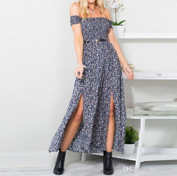 

dresses wrap chest split womens long dress summer fashion casual asymmetrical womens clothing flora printed strapless, Black;gray