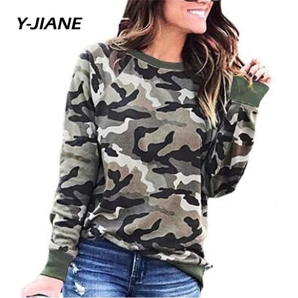 

camouflage print sweatshirt women long sleeve slim fashion round neck loose lady streetwear style casual female hoodie#g3, Black