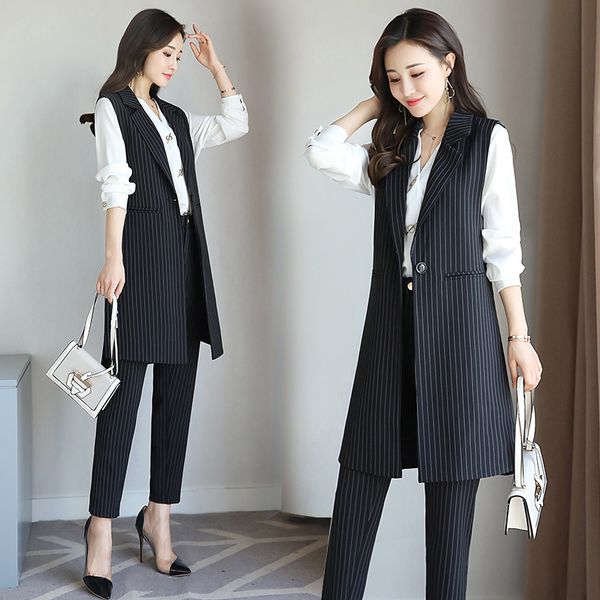 

women striped suit waistcoat set professional women's spring and autumn two-piece outfit office clothes, Gray