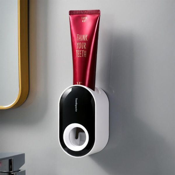 

1pc bathroom wall mounted punch toothpaste storage rack squeezer black