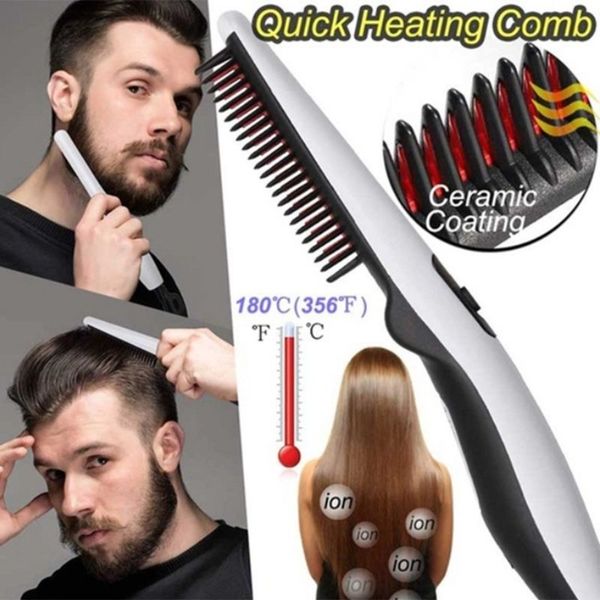 

men women multifunctional electric styling comb quick heating hair beard straightener brush salon hairdressing tools travel port, Silver