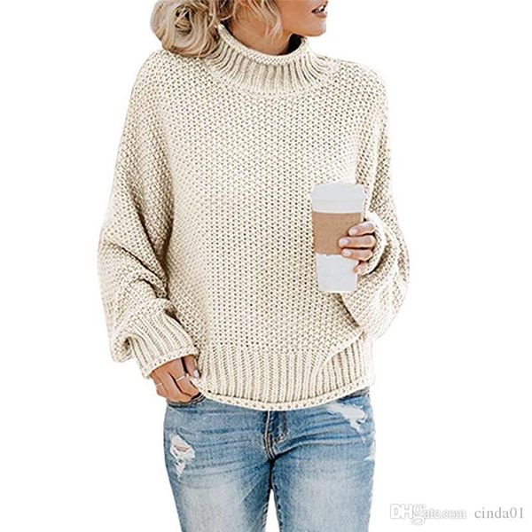 

10 colors women fashion sweater winter loose turtle neck knitted sweaters long sleeve solid color autumn female, White;black