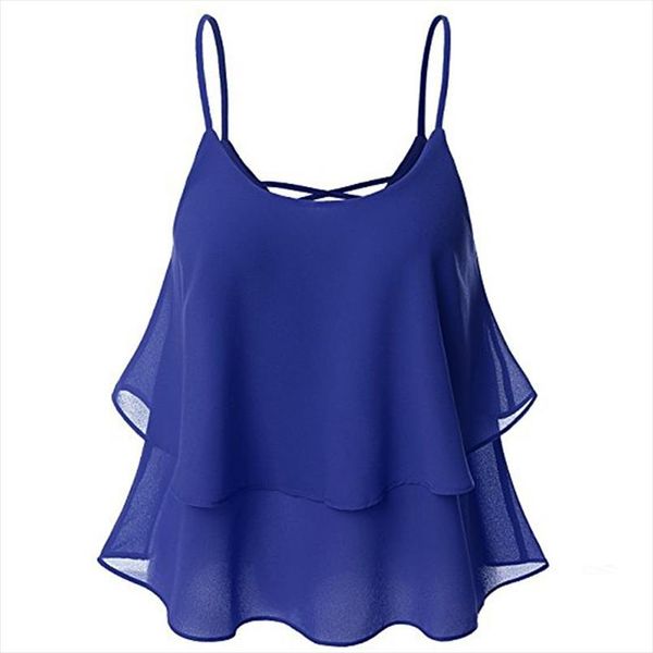 

new arrival 2020 women spaghetti strap tanks casual solid o neck sleeveless ruffles lace up summer camis 5 colors, White