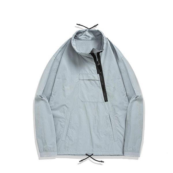 

stone pirates 19ss old dyed and washed stand collar loose large sweater men's inclined zipper special pullover, Black