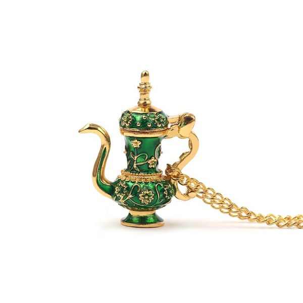 

luxury fashion copper enamel glaze time teapot teacup necklace jewelry, Silver