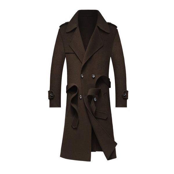 

new mens long section casual woolen jackets fur collar wool coats new arrivals off men' s 100% wool jackets, Black;brown