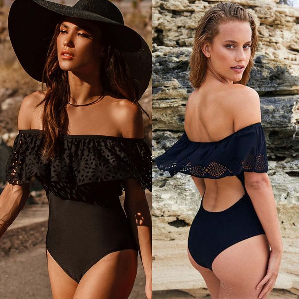 

swimwear 2020 new off the shoulder solid swimwear women one piece swimsuit female bathing suit ruffle monokini swim wear xl