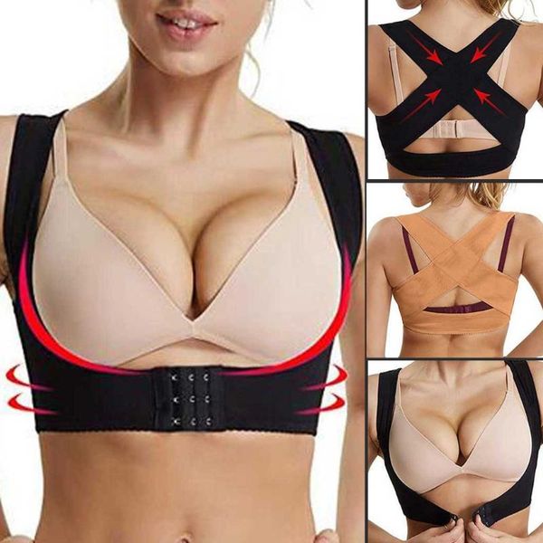 

2020 women body shaper posture shapewear back support bra chest brace up corset x strap vest gaine amincissante femme lingerie d, White;black
