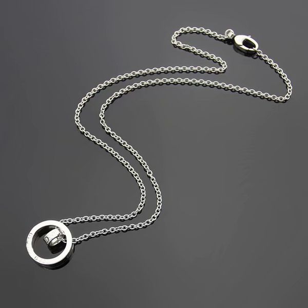 

europe america retro style men lady women brass silver plated lovers necklace with engraved g letter double rings pendants