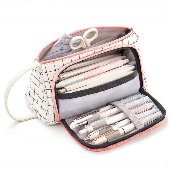 

big capacity handheld canvas student school office pouch pencil bag gift holder