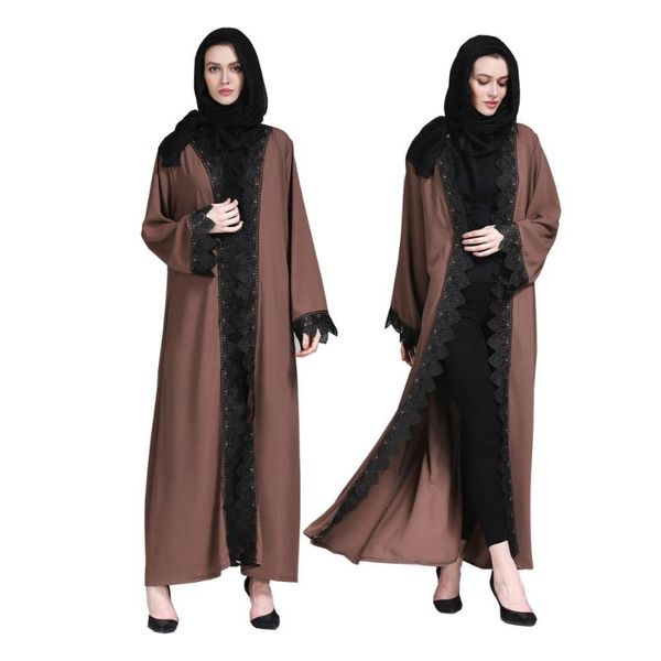 

muslim abaya islamic clothes for women dubai arab islamic clothing ladies lace dress front open abaya, Red