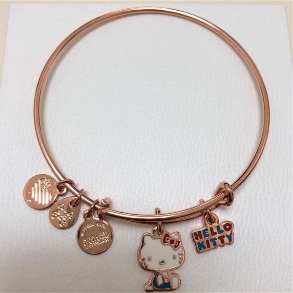 

alex and a hello kiduo charm shiny rose gold expandable wire bangle bracelet female jewelry gift, Black